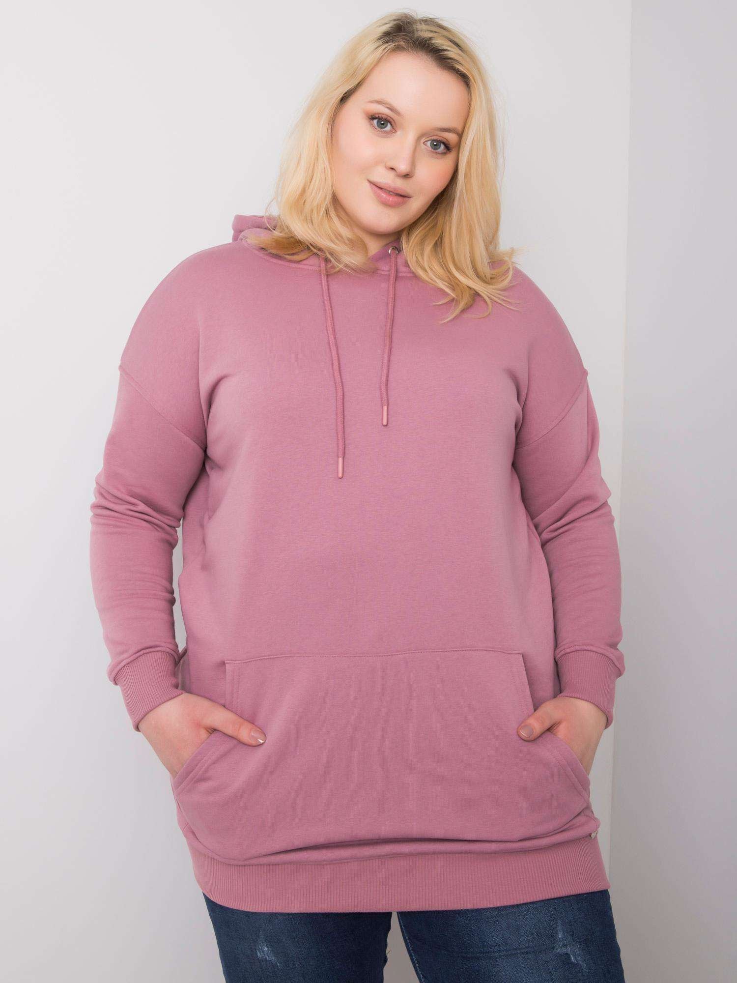 Brudnoróżowa bawełniana bluza plus size z kapturem