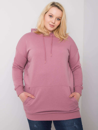 Brudnoróżowa bawełniana bluza plus size z kapturem