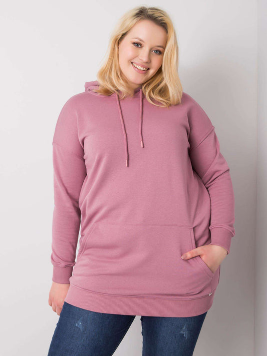 Brudnoróżowa bawełniana bluza plus size z kapturem