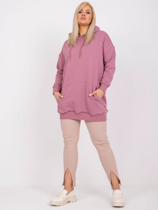 Brudnoróżowa bawełniana bluza plus size z kapturem