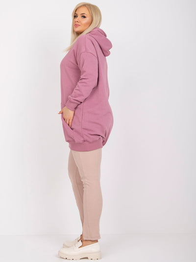 Brudnoróżowa bawełniana bluza plus size z kapturem