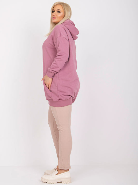 Brudnoróżowa bawełniana bluza plus size z kapturem