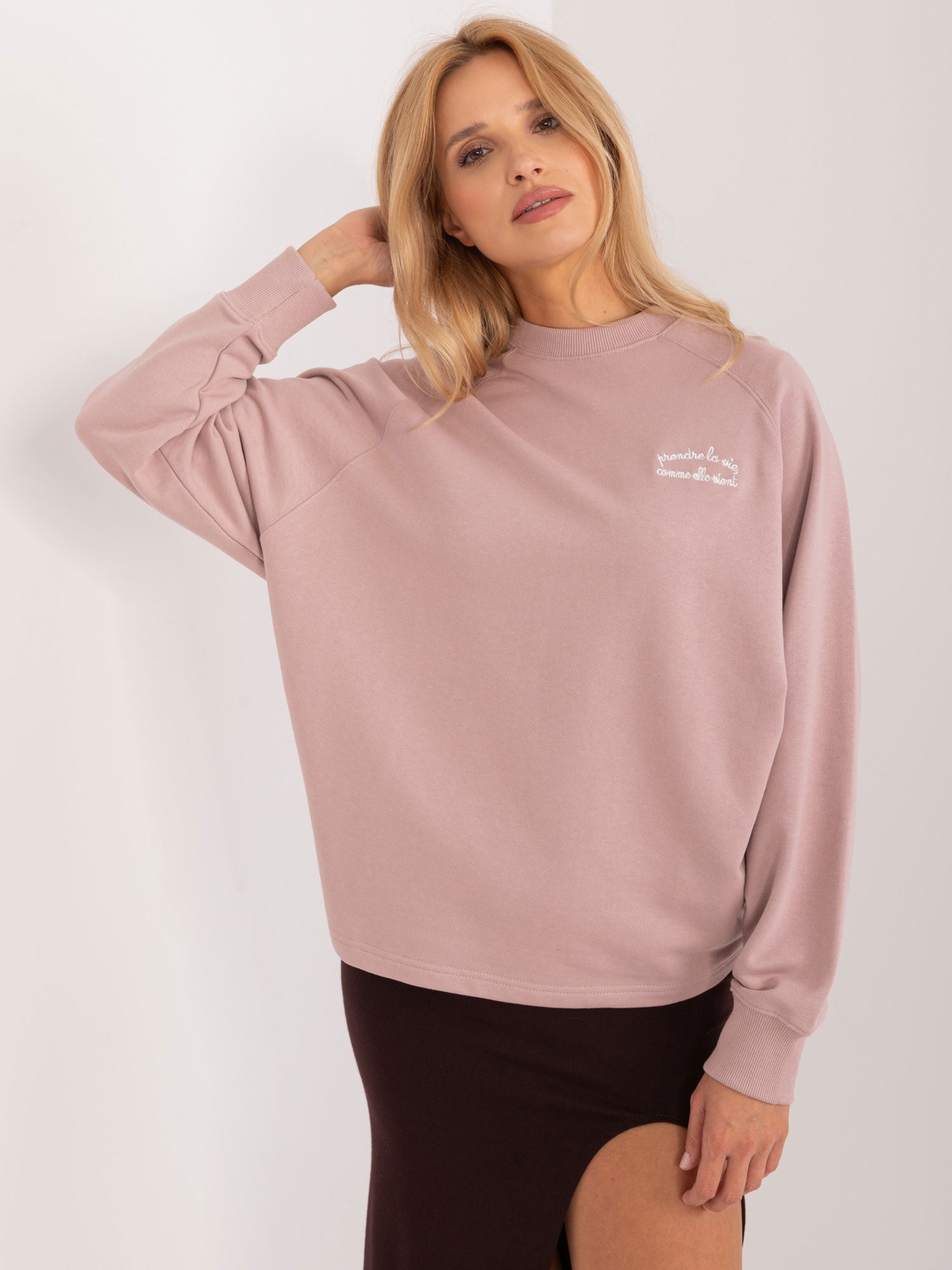 SUBLEVEL Brudnoróżowa bluza oversize z napisem