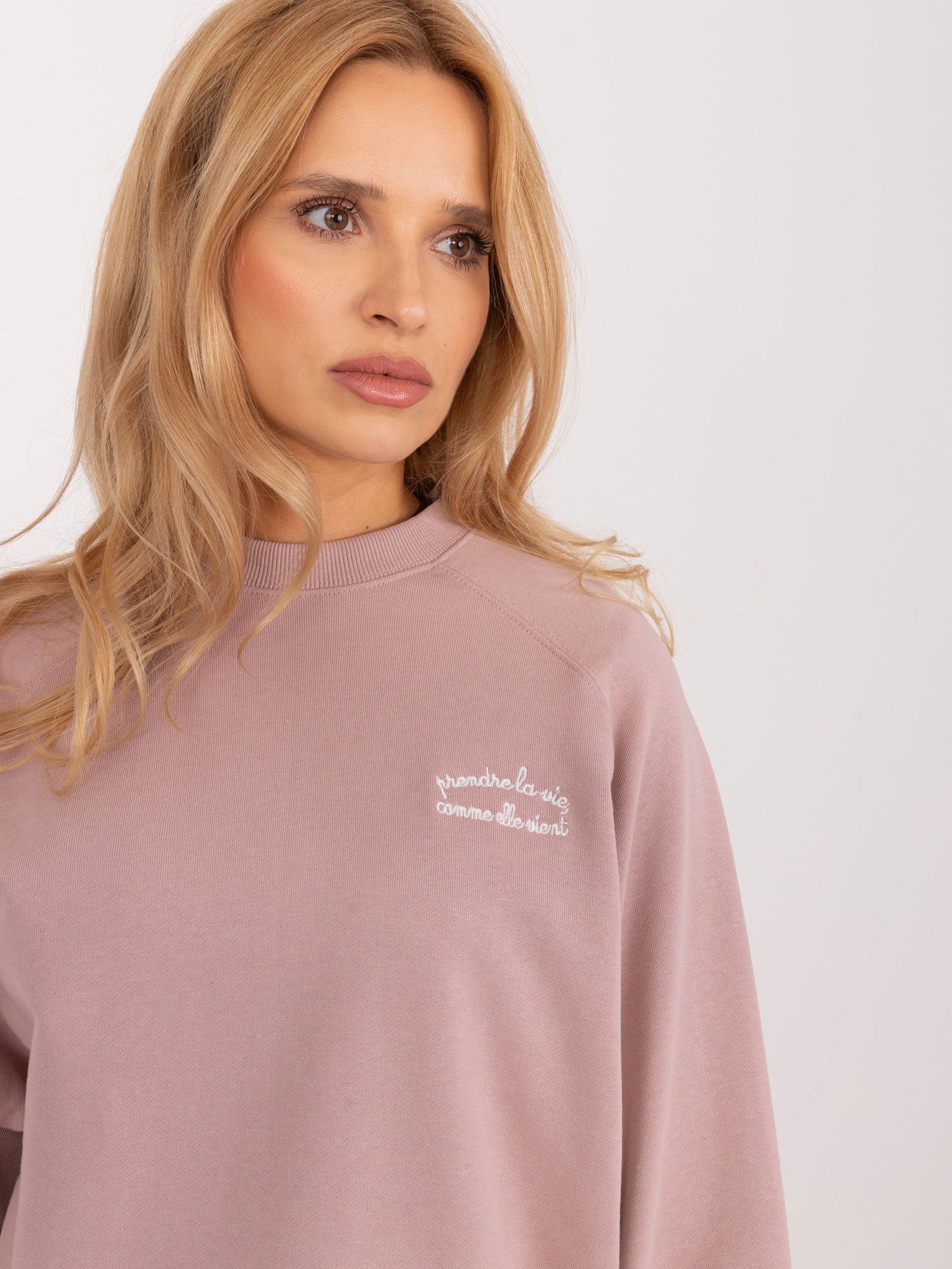 SUBLEVEL Brudnoróżowa bluza oversize z napisem