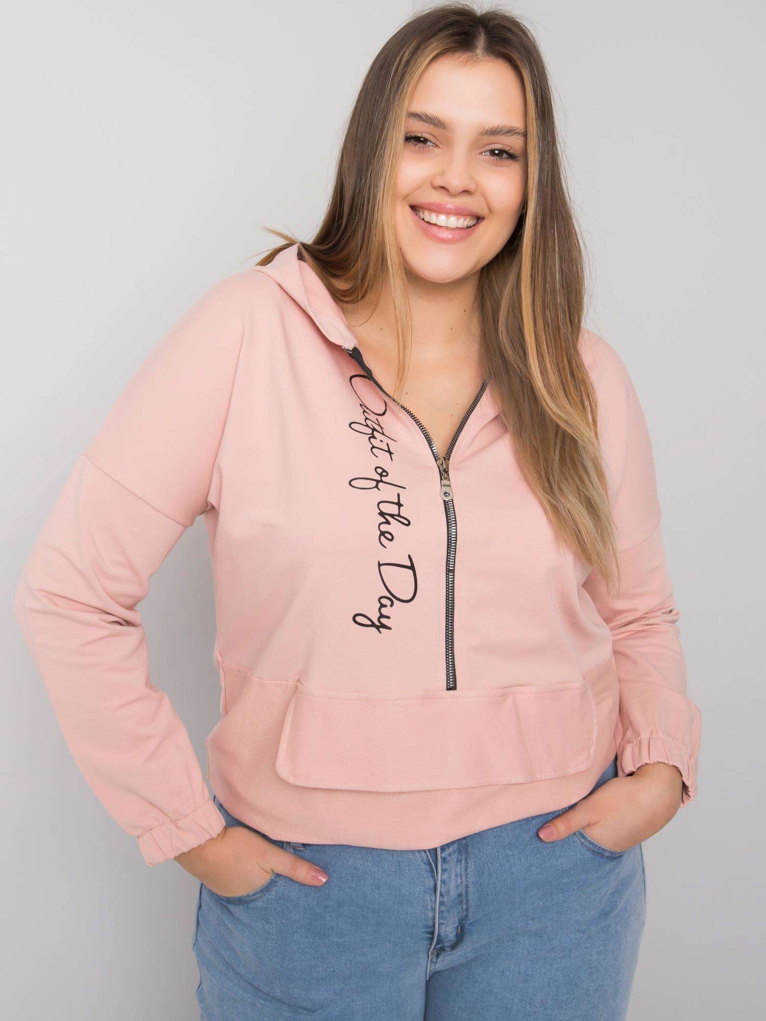 Brudnoróżowa bluza plus size z kapturem