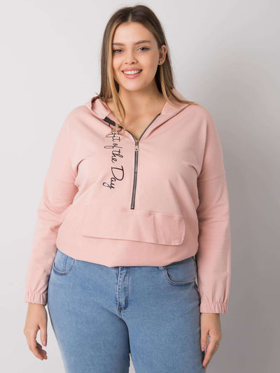 Brudnoróżowa bluza plus size z kapturem
