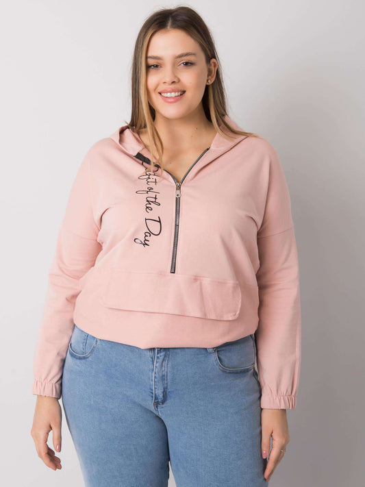 Brudnoróżowa bluza plus size z kapturem