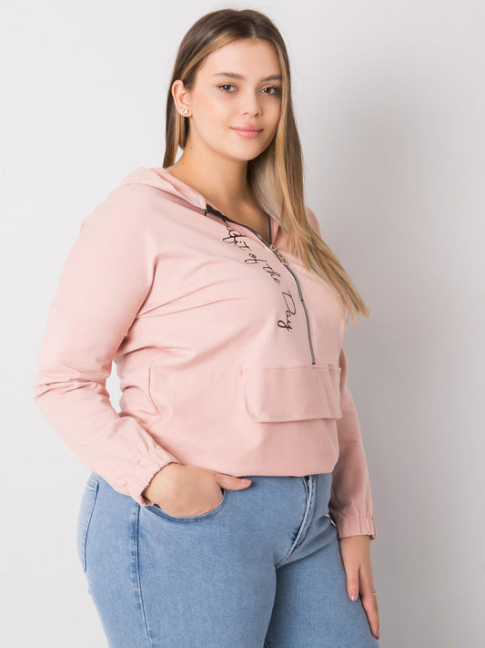 Brudnoróżowa bluza plus size z kapturem