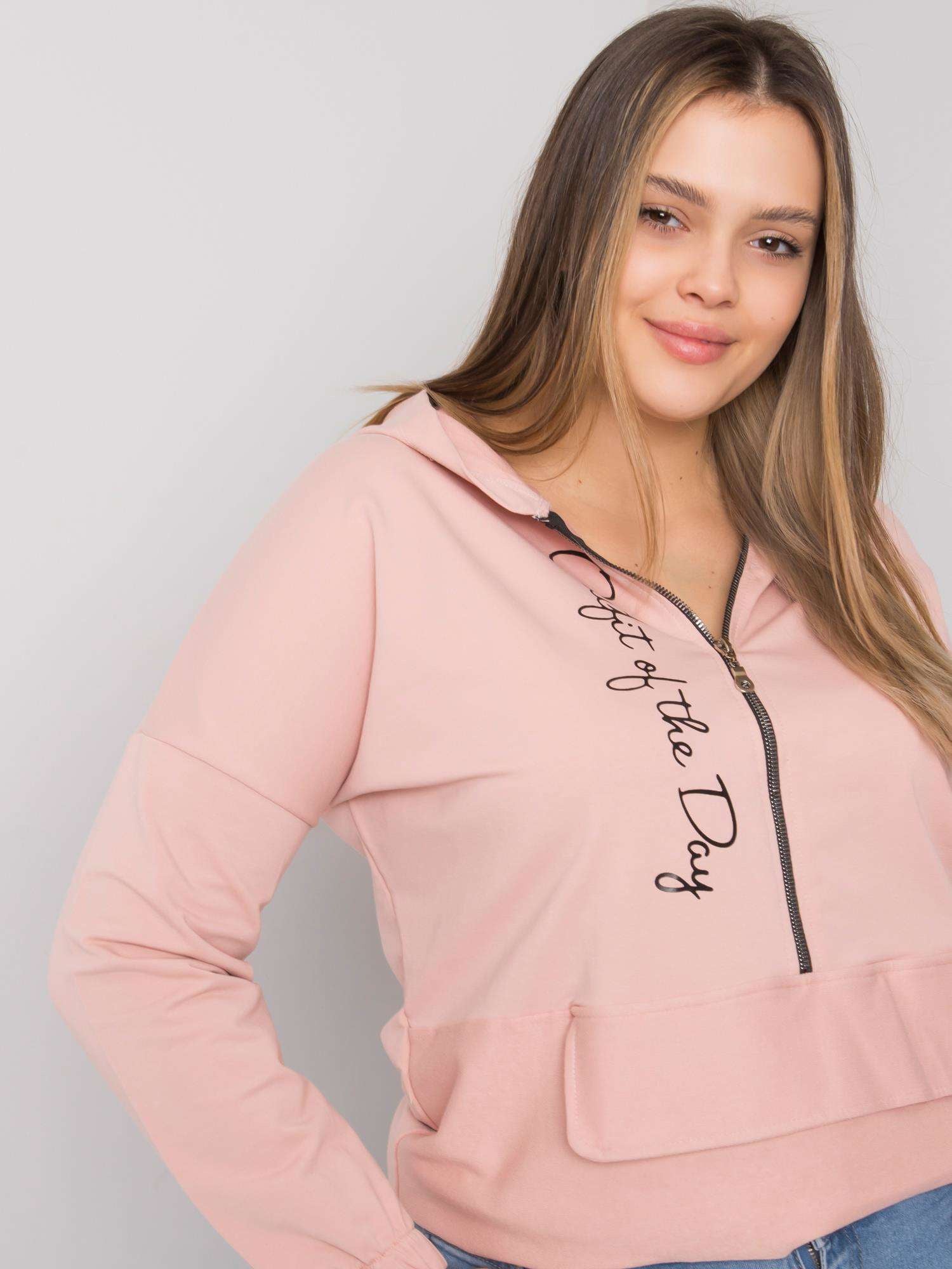 Brudnoróżowa bluza plus size z kapturem