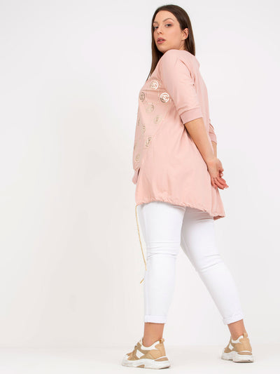 Brudnoróżowa asymetryczna bluzka plus size z rękawem 3/4