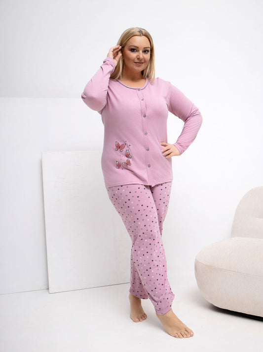 Brudnoróżowa damska piżama plus size z bawełny