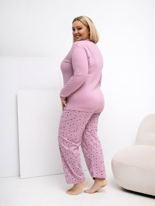 Brudnoróżowa damska piżama plus size z bawełny