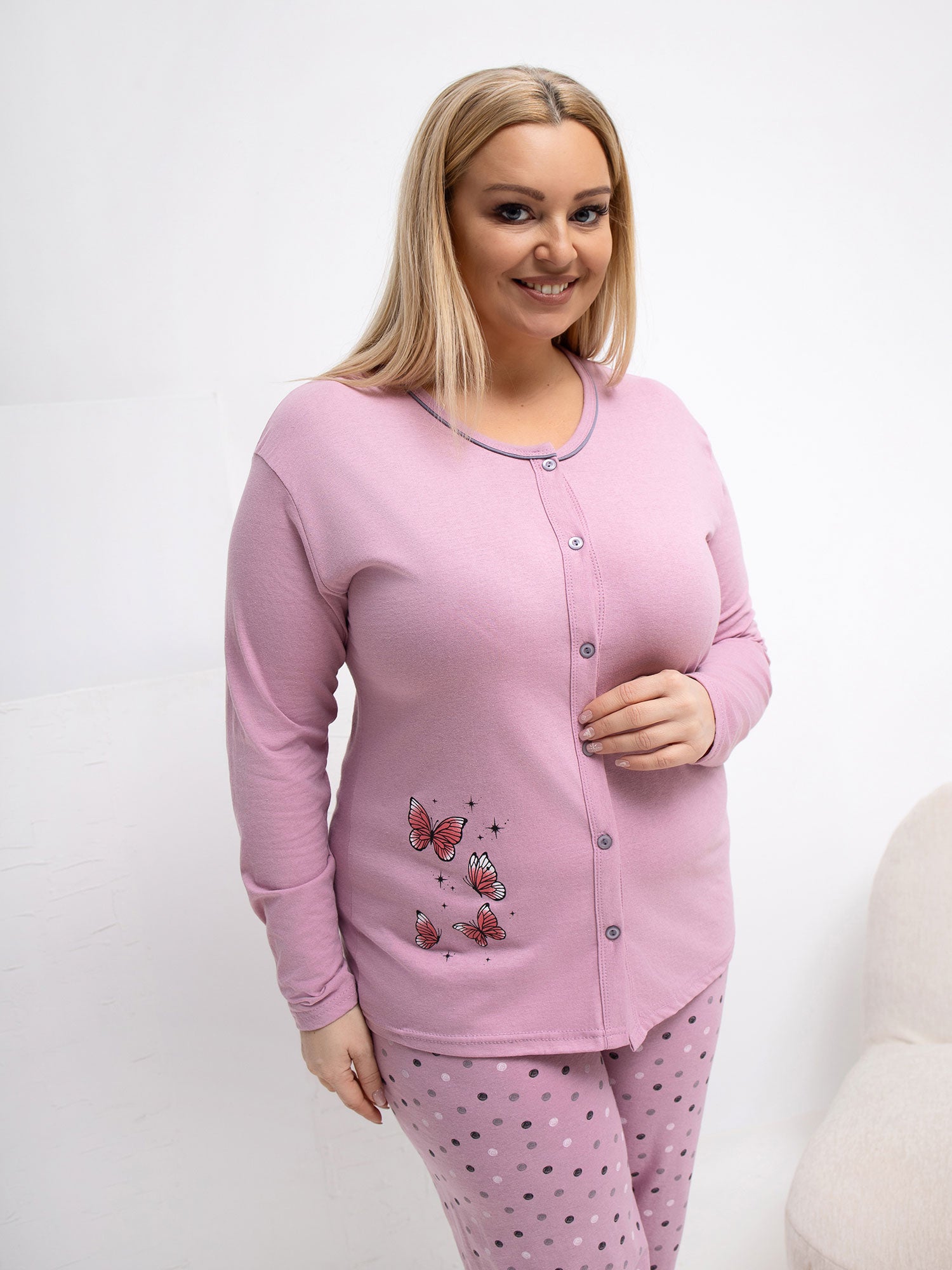 Brudnoróżowa damska piżama plus size z bawełny