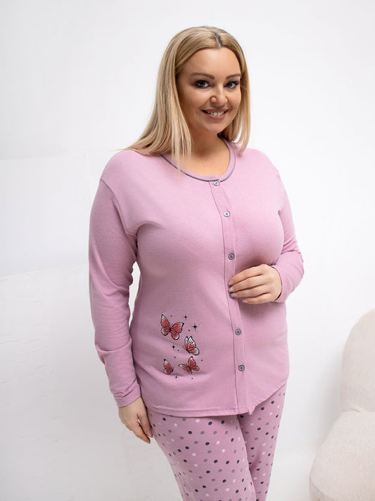 Brudnoróżowa damska piżama plus size z bawełny