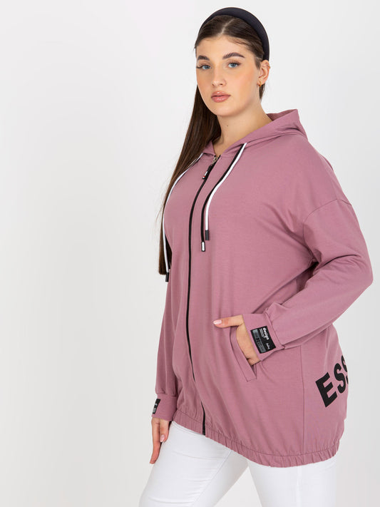 Brudnoróżowa rozpinana bluza plus size z nadrukiem z tyłu
