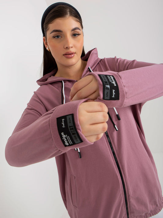 Brudnoróżowa rozpinana bluza plus size z nadrukiem z tyłu