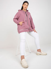 Brudnoróżowa rozpinana bluza plus size z kapturem