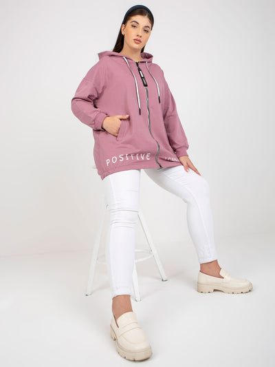 Brudnoróżowa rozpinana bluza plus size z kapturem