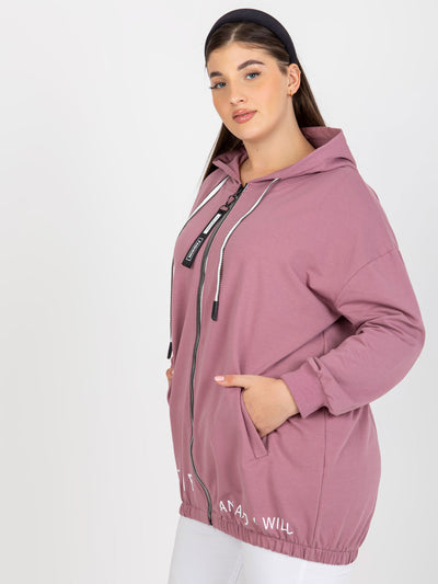 Brudnoróżowa rozpinana bluza plus size z kapturem