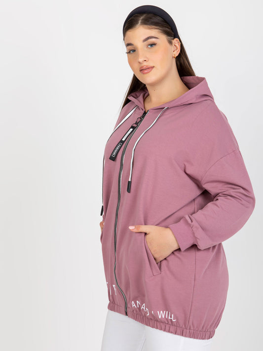 Brudnoróżowa rozpinana bluza plus size z kapturem