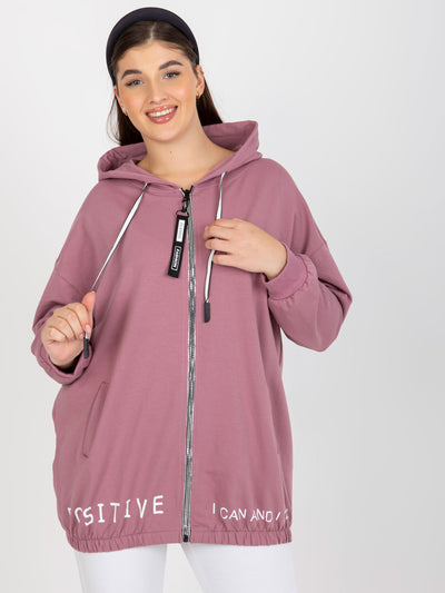 Brudnoróżowa rozpinana bluza plus size z kapturem