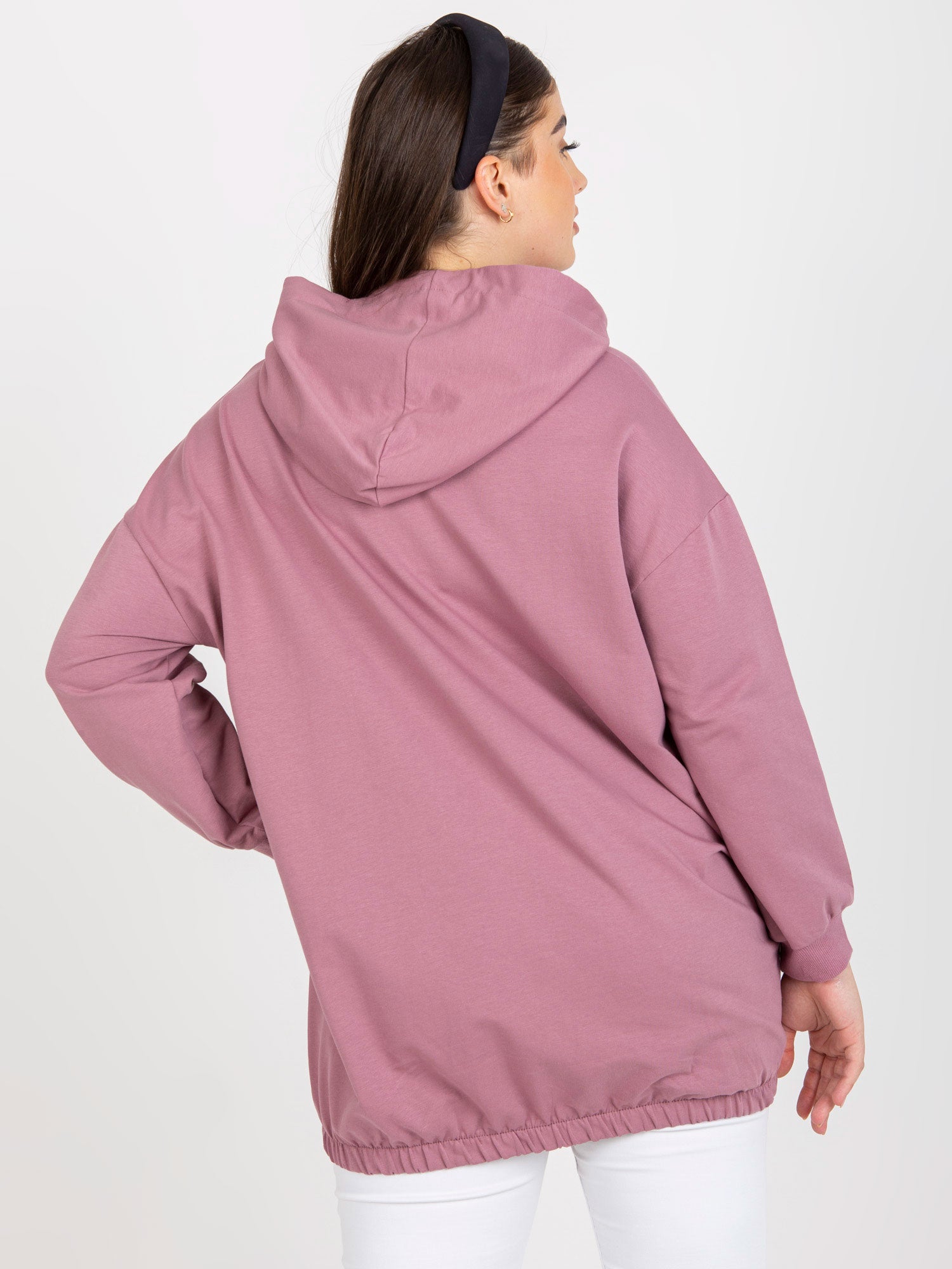 Brudnoróżowa rozpinana bluza plus size z kapturem