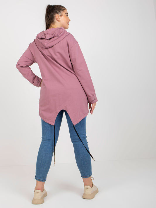 Brudnoróżowa rozpinana bluza plus size ze ściągaczem