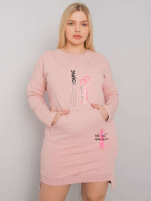 Brudnoróżowa sukienka damska plus size z kieszenią