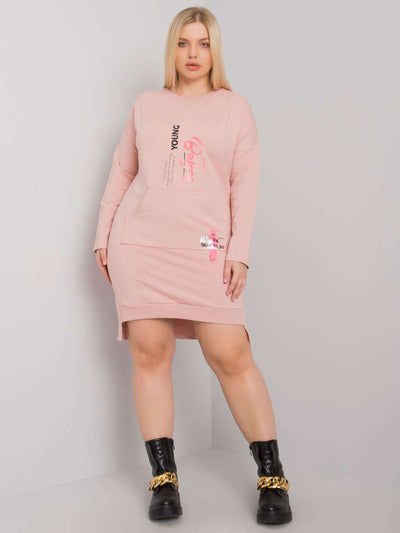 Brudnoróżowa sukienka damska plus size z kieszenią