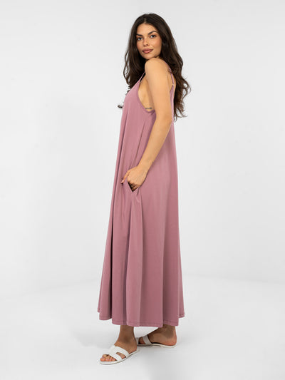 RUE PARIS Brudnoróżowa letnia sukienka oversize z bawełny