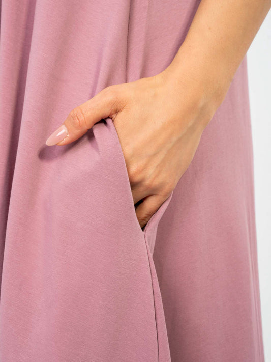 RUE PARIS Brudnoróżowa letnia sukienka oversize z bawełny