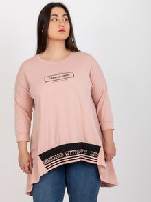 Brudnoróżowa tunika plus size z rękawem 3/4