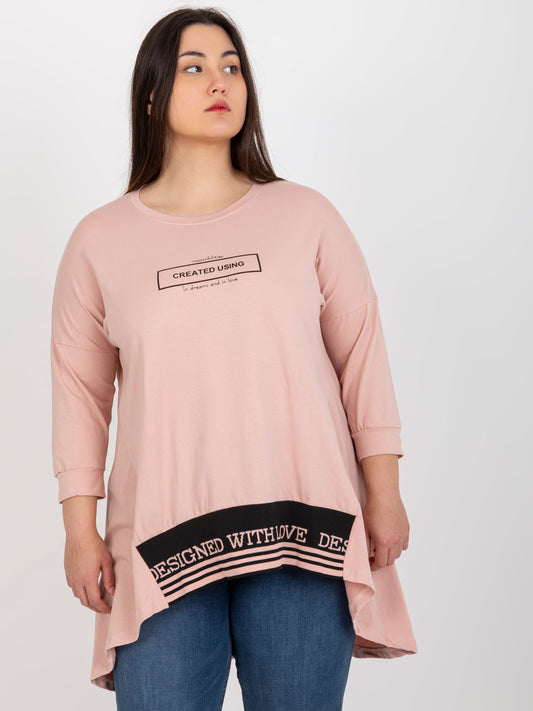 Brudnoróżowa tunika plus size z rękawem 3/4