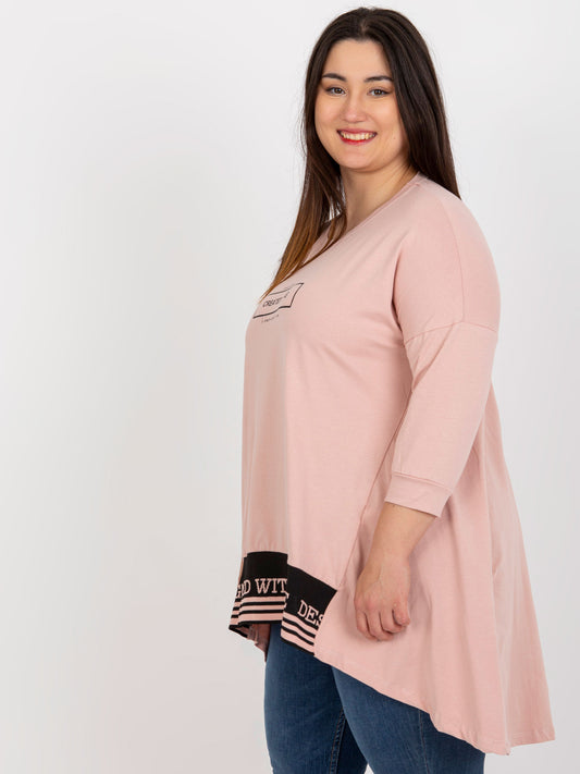 Brudnoróżowa tunika plus size z rękawem 3/4