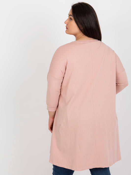 Brudnoróżowa tunika plus size z rękawem 3/4