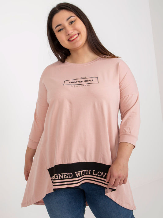 Brudnoróżowa tunika plus size z rękawem 3/4