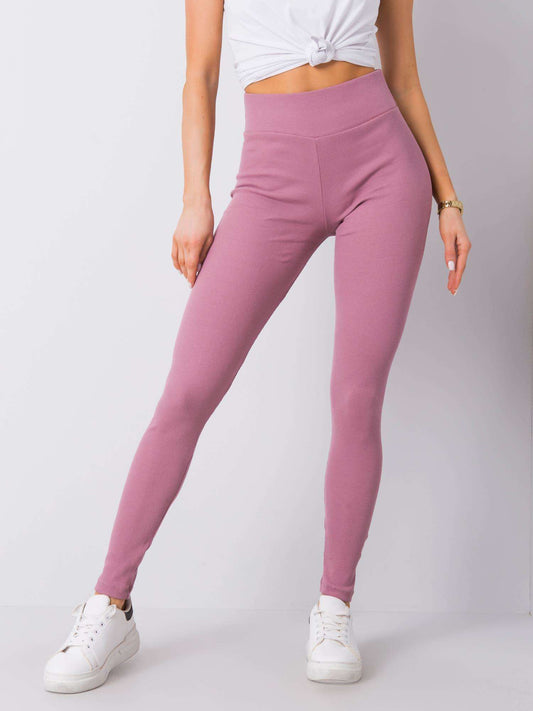 Brudnoróżowe legginsy basic w prążek