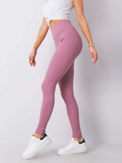 Brudnoróżowe legginsy basic w prążek