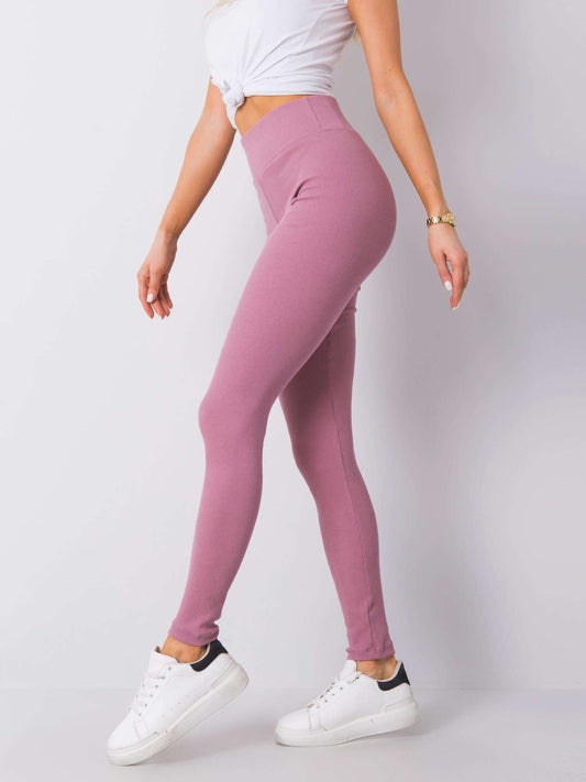 Brudnoróżowe legginsy basic w prążek