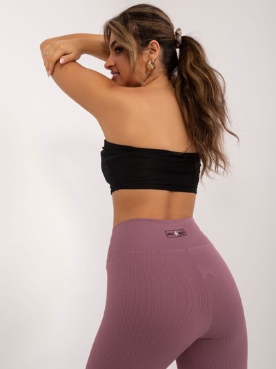 Brudnoróżowe sportowe legginsy basic w prążek