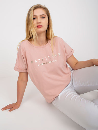 Brudnoróżowy bawełniany t-shirt plus size z napisem