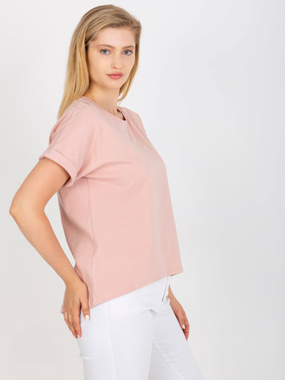 Brudnoróżowy bawełniany t-shirt plus size z napisem