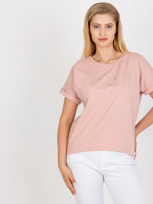 Brudnoróżowy bawełniany t-shirt plus size z napisem