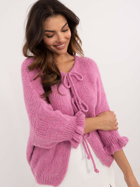 Brudnoróżowy casualowy sweter oversize z rękawem 3/4