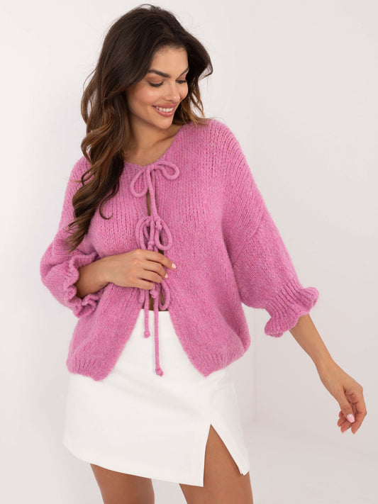 Brudnoróżowy casualowy sweter oversize z rękawem 3/4