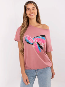 Brudnoróżowy damski t-shirt z wiązaniem