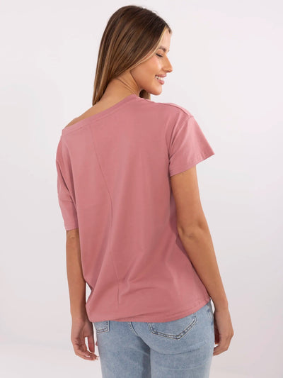 Brudnoróżowy damski t-shirt z wiązaniem