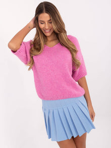 Brudnoróżowy sweter oversize z dekoltem V