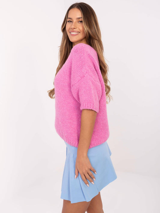 Brudnoróżowy sweter oversize z dekoltem V
