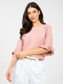 Brudnoróżowy damski sweter oversize z rękawem 3/4